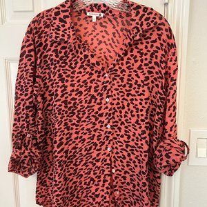 Sundry Guava Leopard Button-Down Blouse Top Size 1 / Small